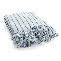 Koce - Rumi stripe cotton throw (jasnoniebieski/granatowy/kremowy)