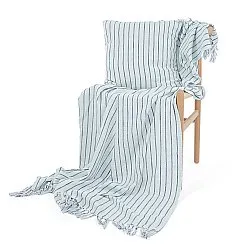 Koce - Rumi stripe cotton throw (jasnoniebieski/granatowy/kremowy)