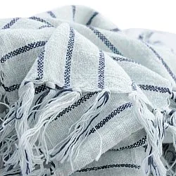 Koce - Rumi stripe cotton throw (jasnoniebieski/granatowy/kremowy)