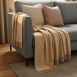 Koce - Bawełniany koc - Martina Stripe (beżowy/biały)