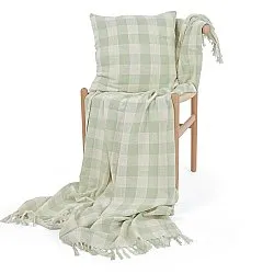 Poszewka na poduszke - Isela check cotton cushion cover (kremowy/jasnozielony)