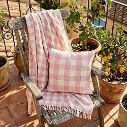 Poszewka na poduszke - Isela check cotton cushion cover (kremowy/różowy)