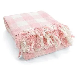 Koce - Isela check cotton throw (kremowy/różowy)