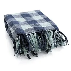 Koce - Isela check cotton throw (granatowy/jasnoniebieski)
