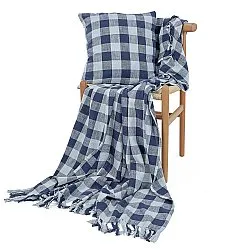 Koce - Isela check cotton throw (granatowy/jasnoniebieski)