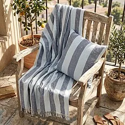 Poszewka na poduszke - Kora stripe cotton cushion cover (granatowy/jasnoniebieski)