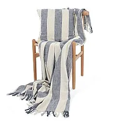 Koce - Kora stripe cotton throw (kremowy/granatowy)