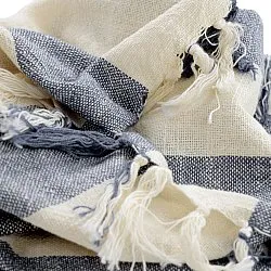 Koce - Kora stripe cotton throw (kremowy/granatowy)
