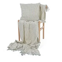 Poszewka na poduszke - Rumi stripe cotton cushion cover (kremowy/granatowy/jasnozielony)
