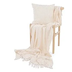 Poszewka na poduszke - Rumi stripe cotton cushion cover (kremowy/różowy/jasnoniebieski)