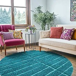 Okrągły dywan - Ikara Natural Cotton Shaggy (turkus)