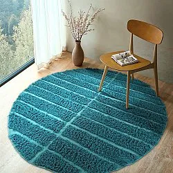 Okrągły dywan - Ikara Natural Cotton Shaggy (turkus)