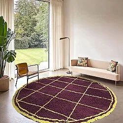 Okrągły dywan - Lana Natural Cotton Shaggy (bordowy/żółty)