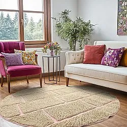 Okrągły dywan - Lindley Natural Cotton Shaggy (beżowy/różowy)