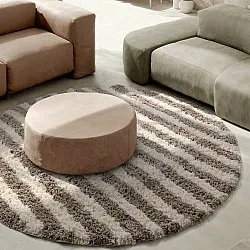Okrągły dywan - Thira Stripe Cotton Shaggy (kremowy/taupe)