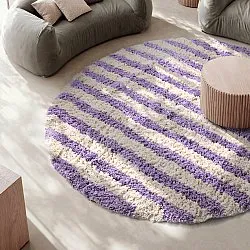 Okrągły dywan - Thira Stripe Cotton Shaggy (krem/jasnofioletowy)