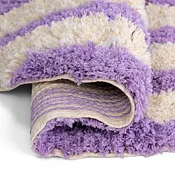 Okrągły dywan - Thira Stripe Cotton Shaggy (krem/jasnofioletowy)