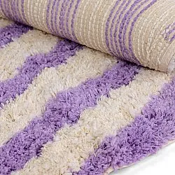 Okrągły dywan - Thira Stripe Cotton Shaggy (krem/jasnofioletowy)