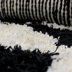 Okrągły dywan - Marvao Natural Cotton Shaggy (złamana biel/czarny)