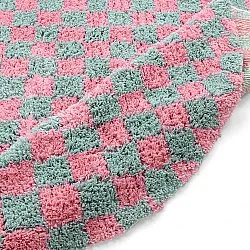 Okrągły dywan - Methoni Check Cotton Shaggy (jasnoniebieski/jasnoróżowy)