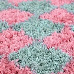 Okrągły dywan - Methoni Check Cotton Shaggy (jasnoniebieski/jasnoróżowy)