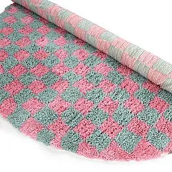 Okrągły dywan - Methoni Check Cotton Shaggy (jasnoniebieski/jasnoróżowy)