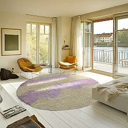 Okrągły dywan - Amira Natural Cotton Shaggy (beżowy/fioletowy)