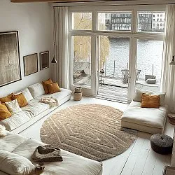 Okrągły dywan - Kindon Natural Cotton Shaggy (beżowy/biały)