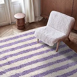 Dywany shaggy - Thira Stripe Cotton Shaggy (krem/jasnofioletowy)
