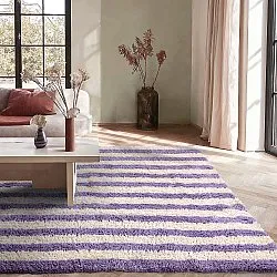 Dywany shaggy - Thira Stripe Cotton Shaggy (krem/jasnofioletowy)