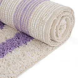 Dywany shaggy - Thira Stripe Cotton Shaggy (krem/jasnofioletowy)