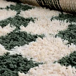 Dywany shaggy - Methoni Check Cotton Shaggy (krem/zielony)