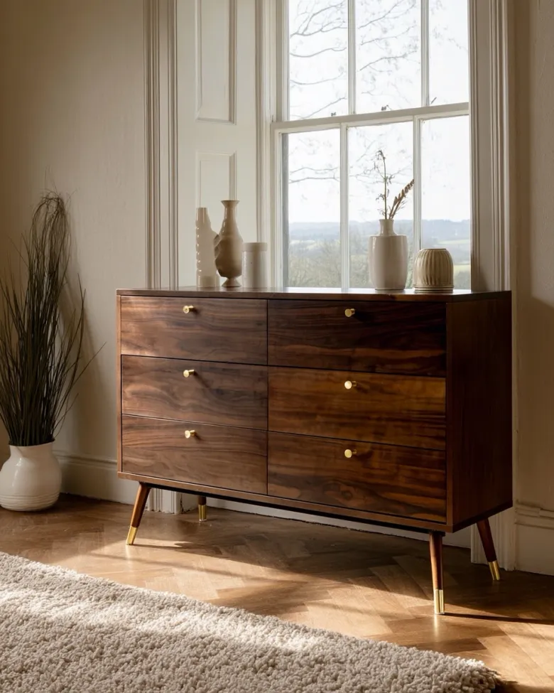 Komoda - Prime - 6 drawers (orzech/mosiądz)
