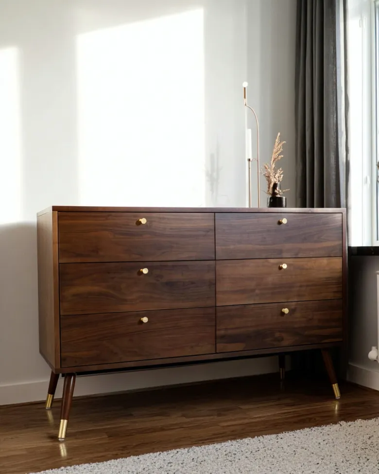 Komoda - Prime - 6 drawers (orzech/mosiądz)