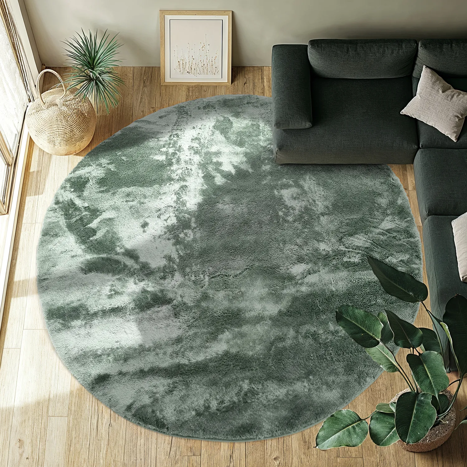 Okrągły dywan - Aranga Super Soft Fur (zielony)