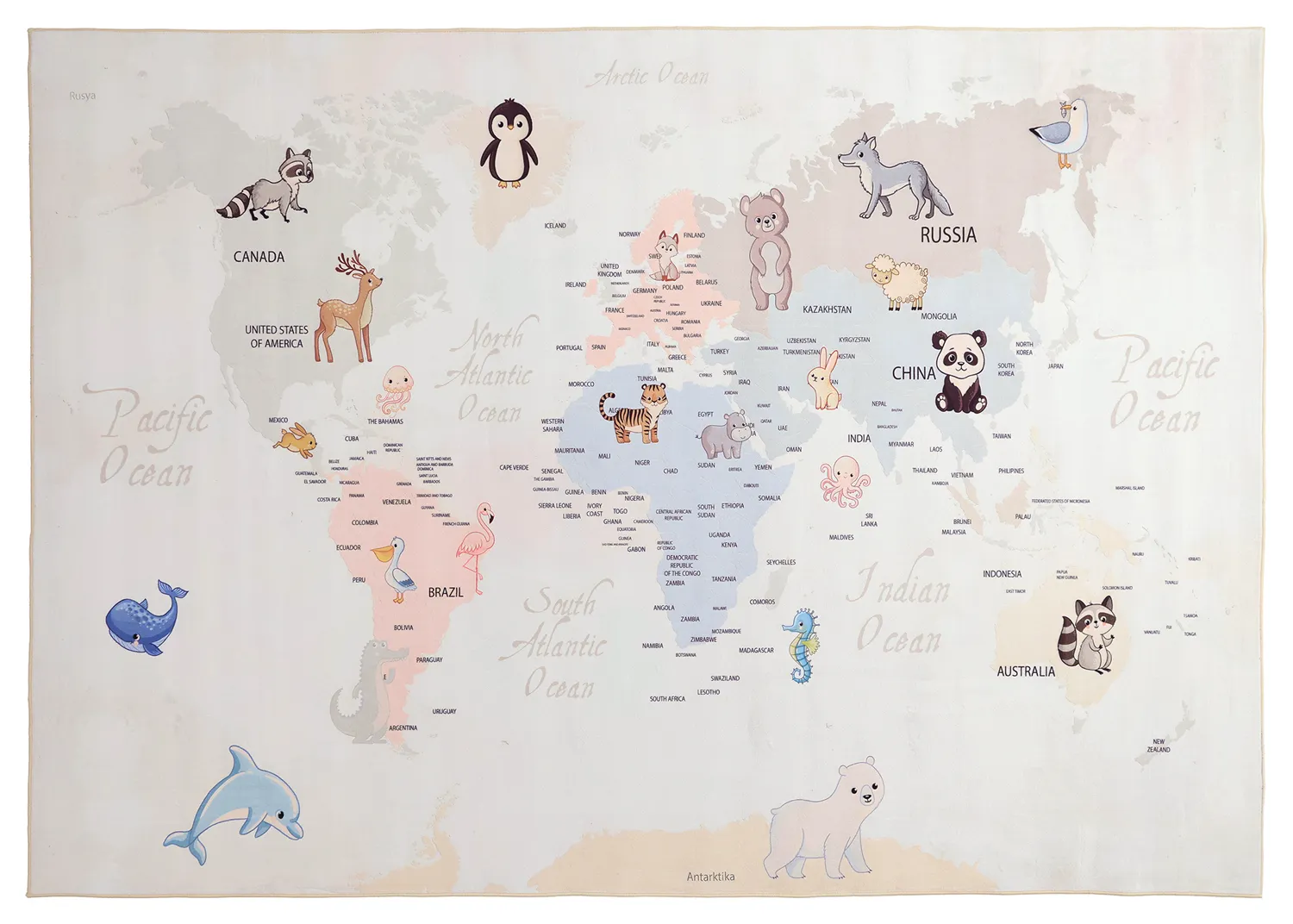 Dywan dziecicęy - Animal Map (beżowy)