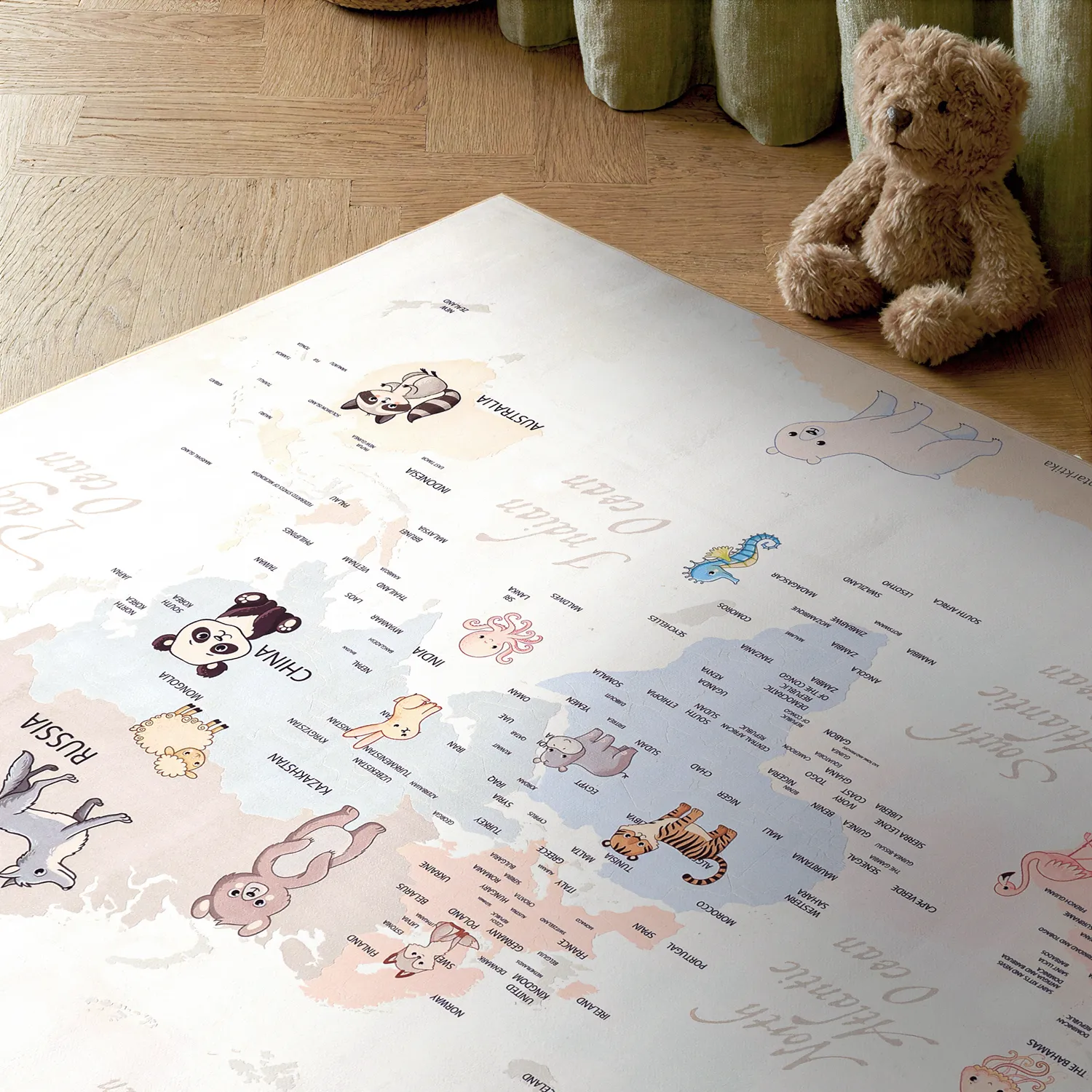 Dywan dziecicęy - Animal Map (beżowy)