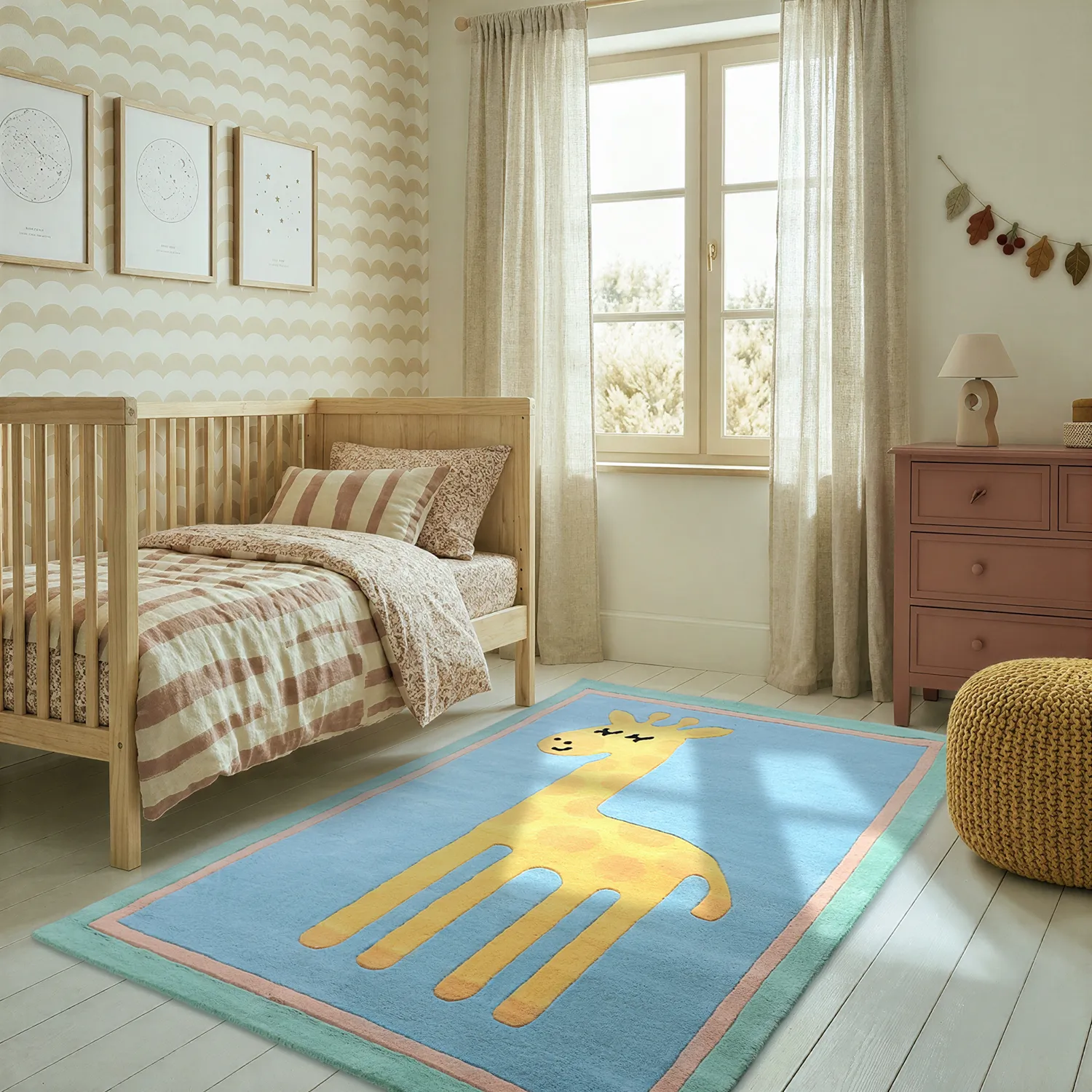 Dywan Dziecięcy - Giraffe Hand Tufted Wool Premium (jasnoniebieski/wielokolorowy)
