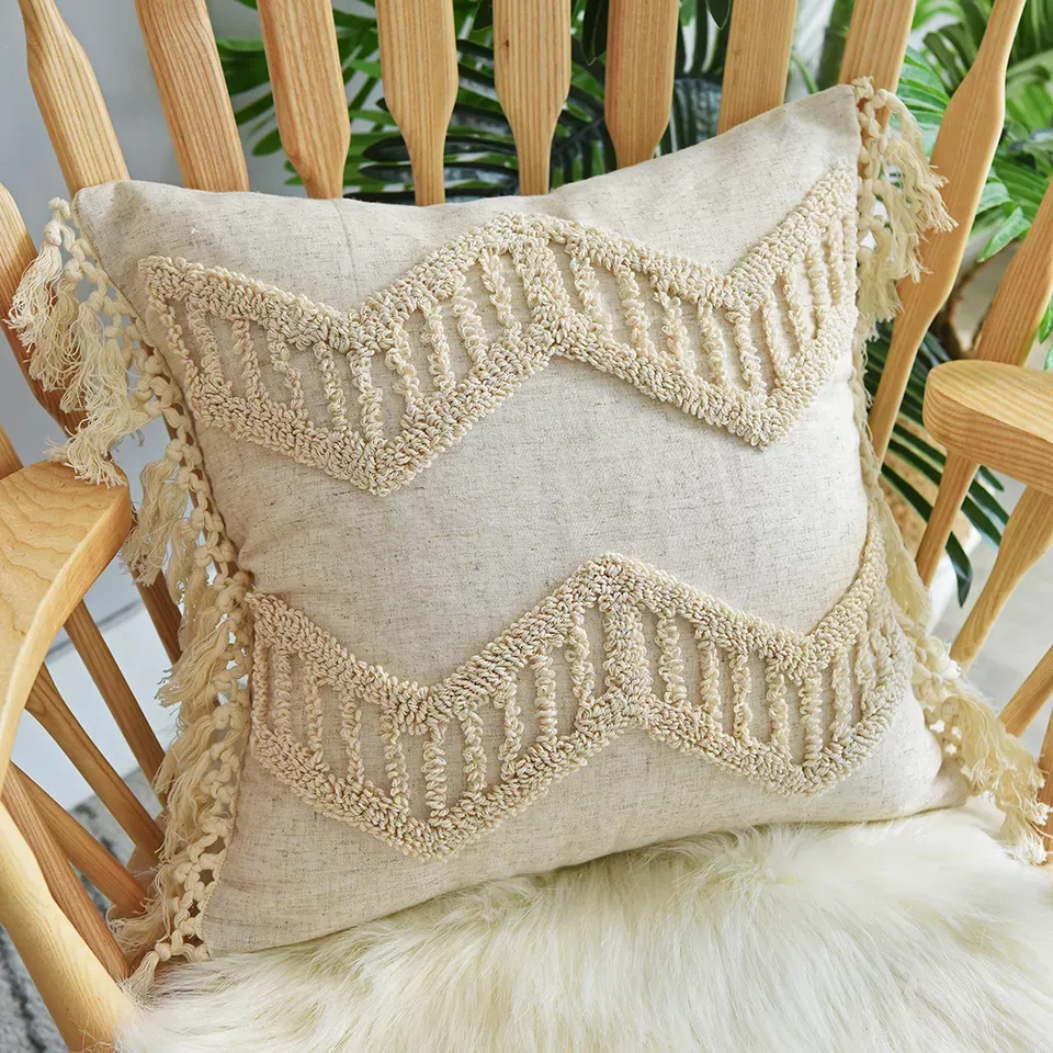 Poszewka na poduszke - Pompom Boho 45 x 45 cm (beige)