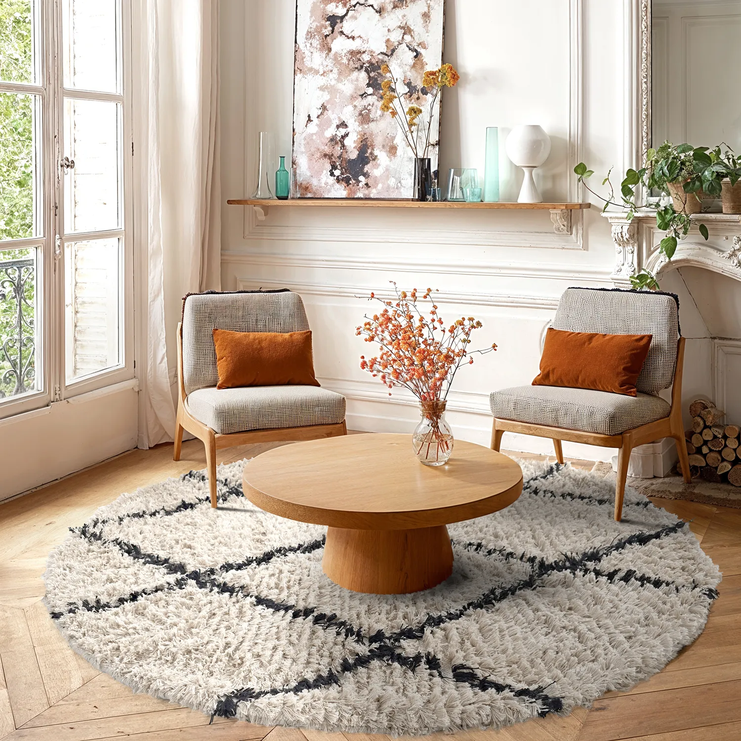 Okrągły dywan - Alcott Natural Cotton Shaggy (czarny/biały)