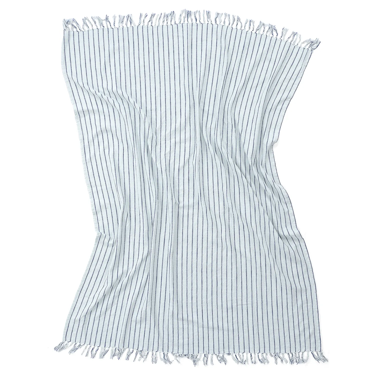 Koce - Rumi stripe cotton throw (jasnoniebieski/granatowy/kremowy)