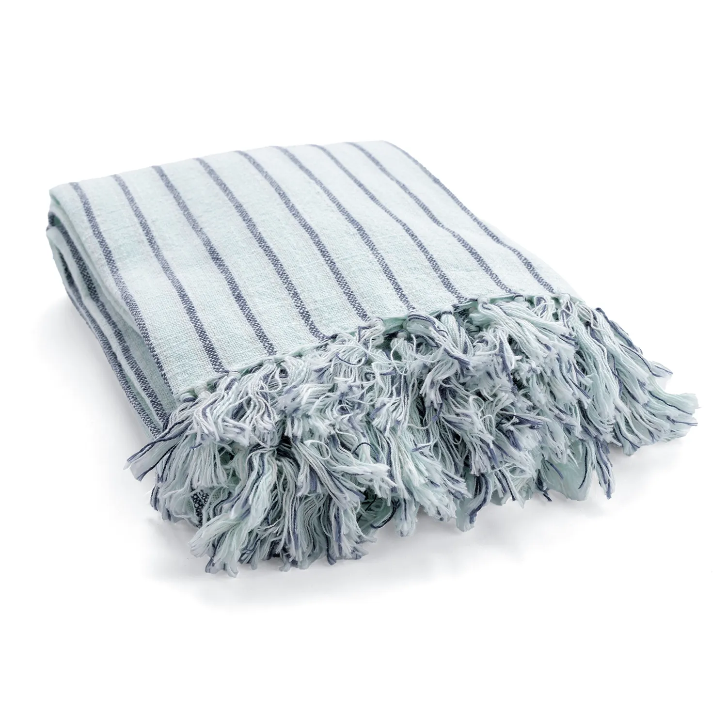 Koce - Rumi stripe cotton throw (jasnoniebieski/granatowy/kremowy)