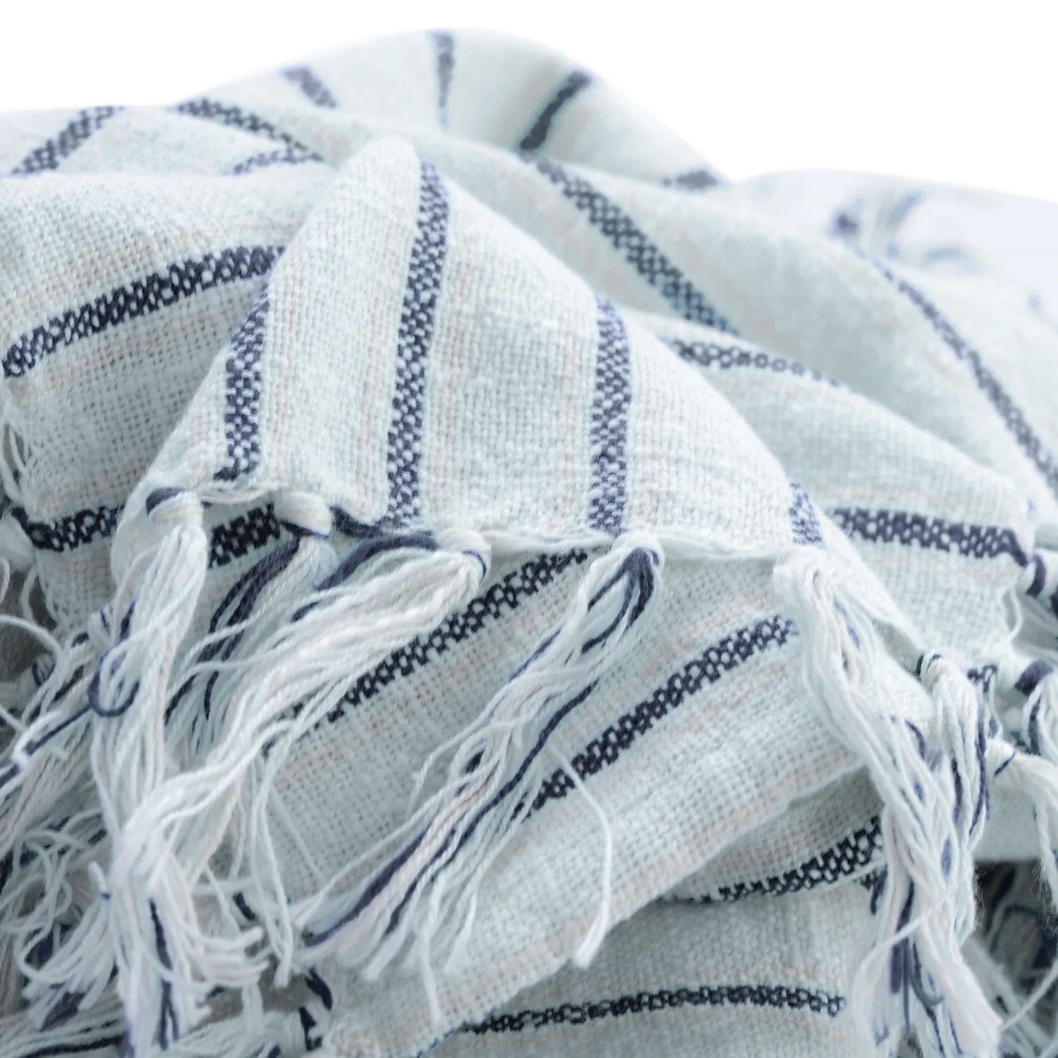 Koce - Rumi stripe cotton throw (jasnoniebieski/granatowy/kremowy)