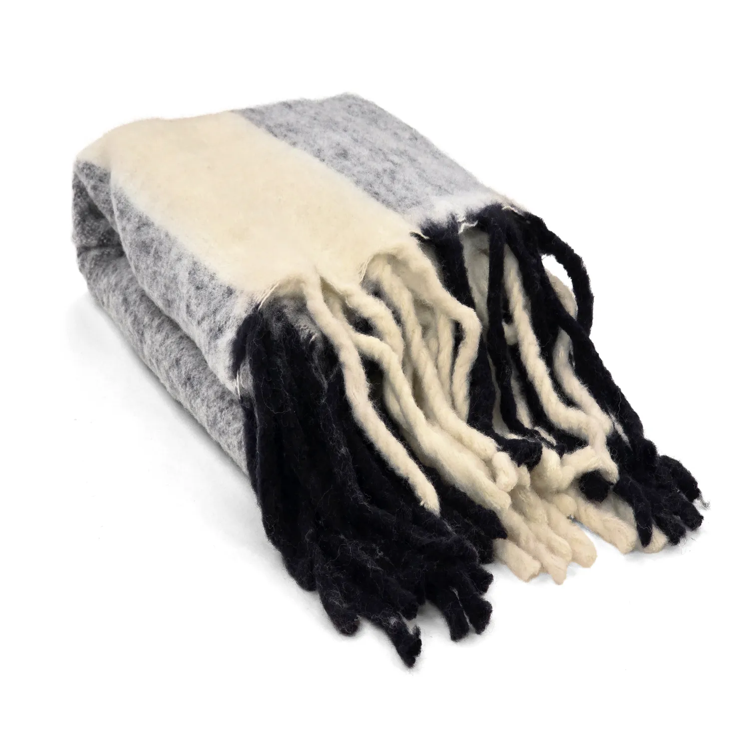 Koce - Koc z mieszanki wełny - Beatriz Stripe (czarny/biały)