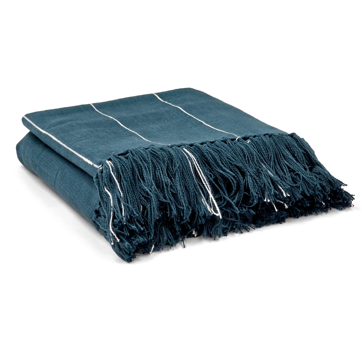 Koce - Bawełniany koc - Martina Stripe (niebieski/biały)