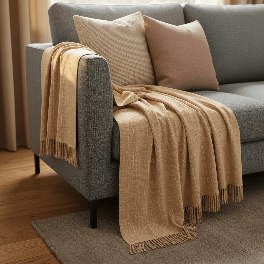 Koce - Bawełniany koc - Martina Stripe (beżowy/biały)