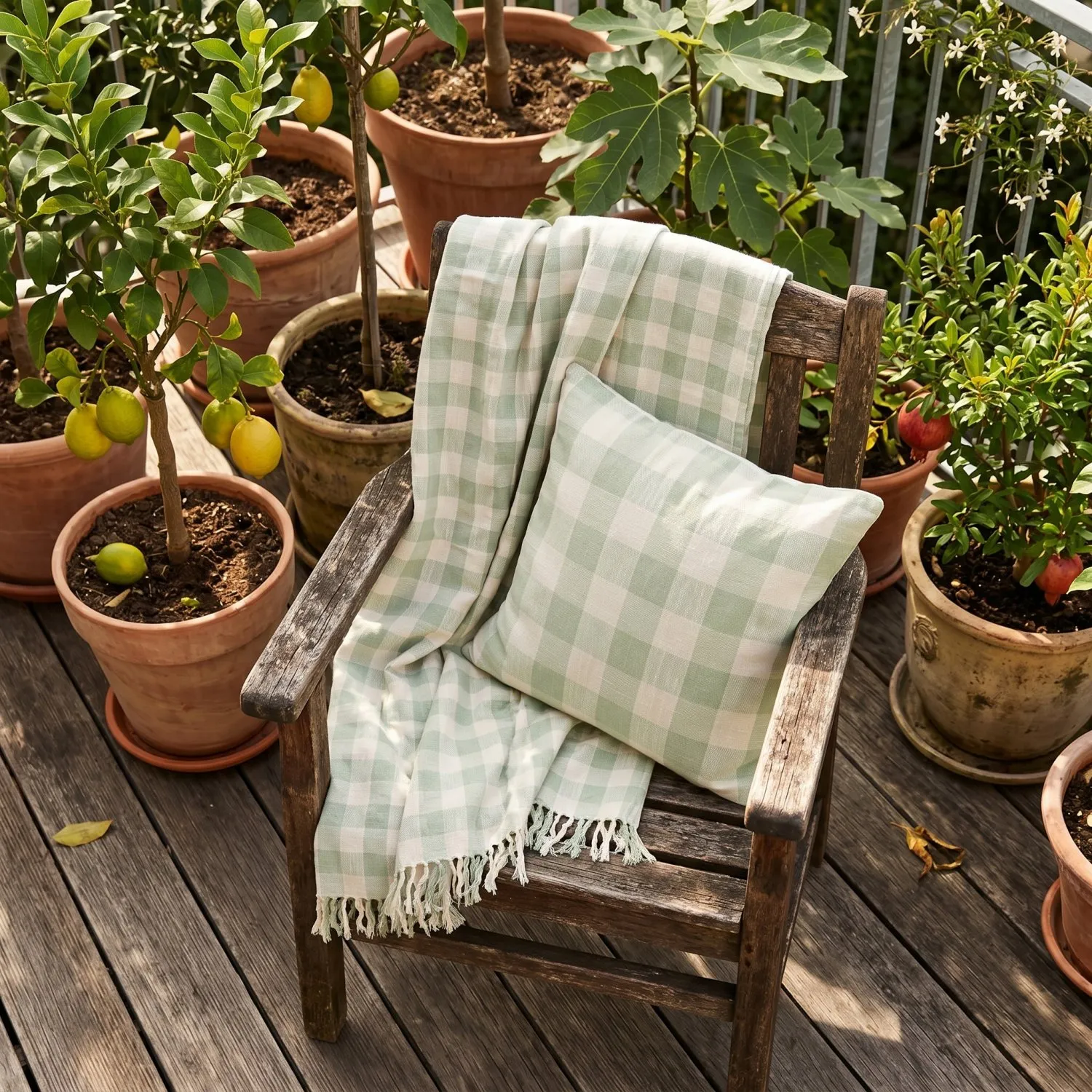 Poszewka na poduszke - Isela check cotton cushion cover (kremowy/jasnozielony)