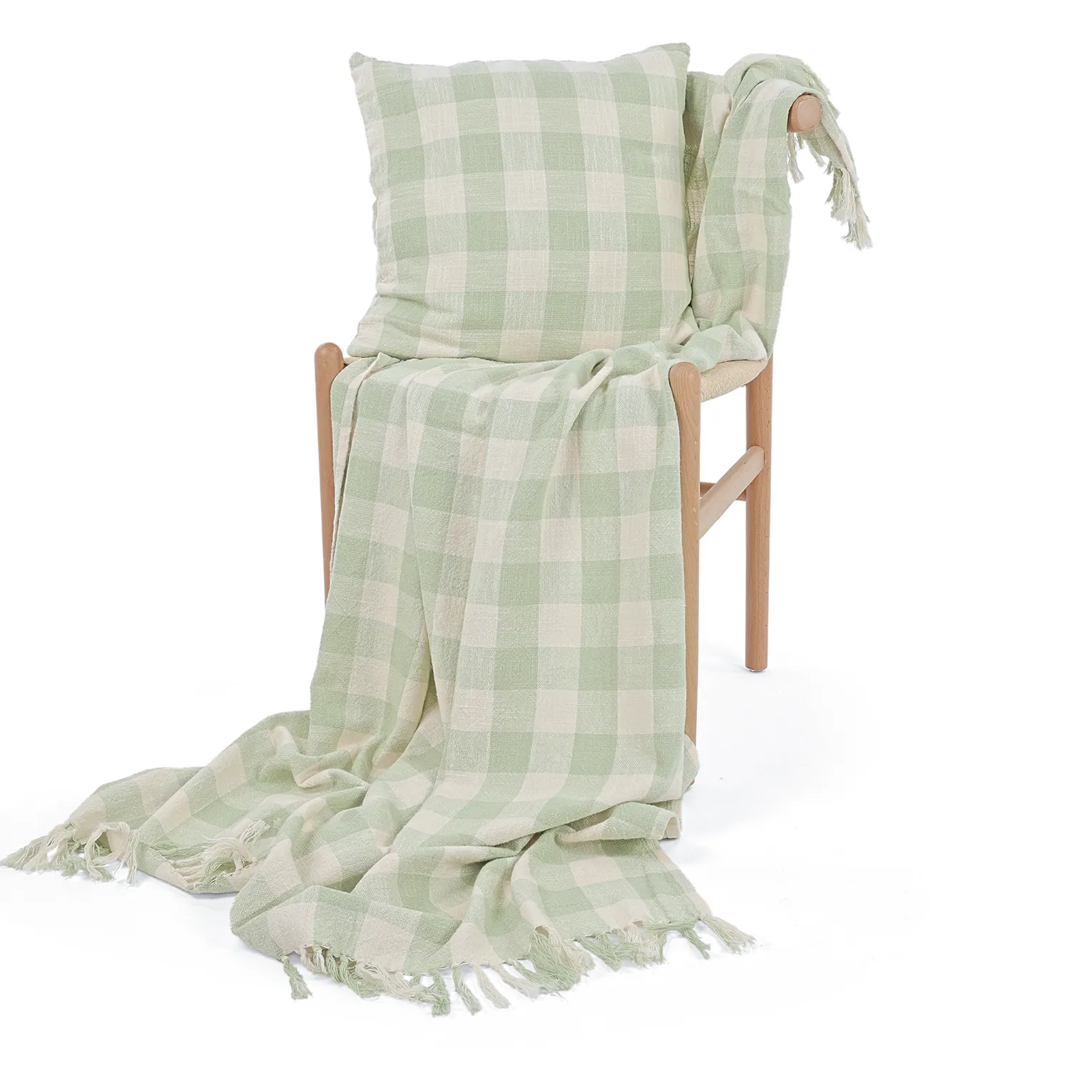 Poszewka na poduszke - Isela check cotton cushion cover (kremowy/jasnozielony)