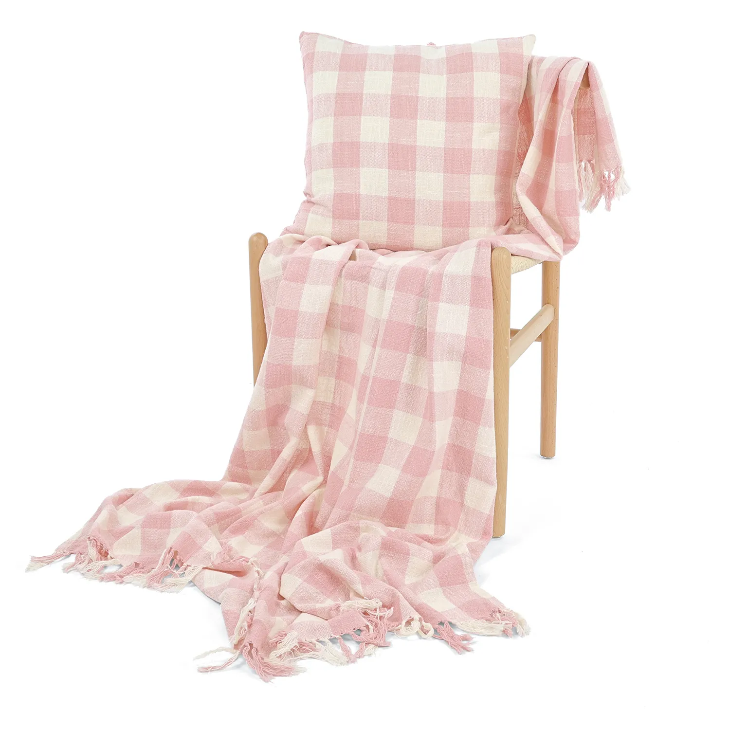 Poszewka na poduszke - Isela check cotton cushion cover (kremowy/różowy)