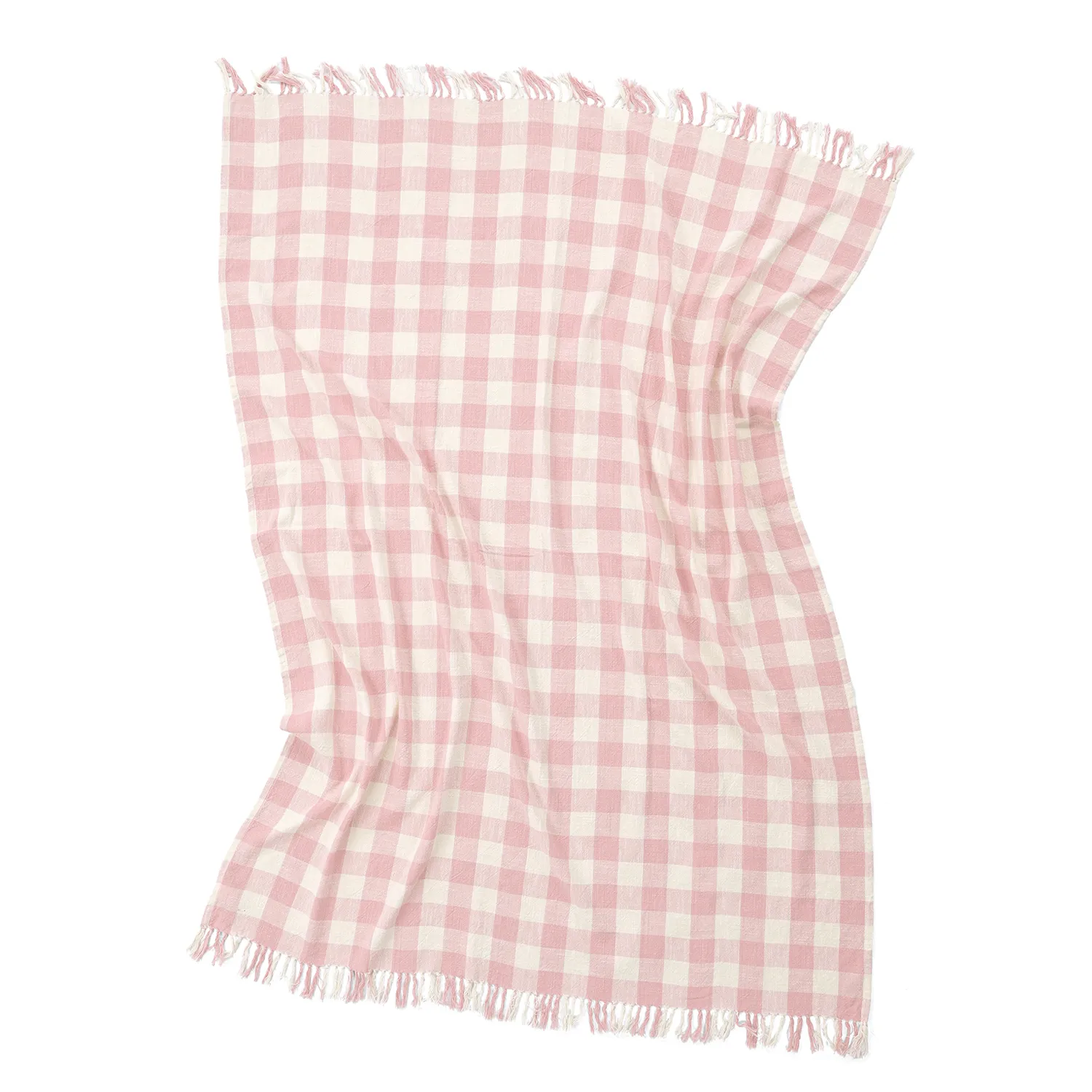 Koce - Isela check cotton throw (kremowy/różowy)